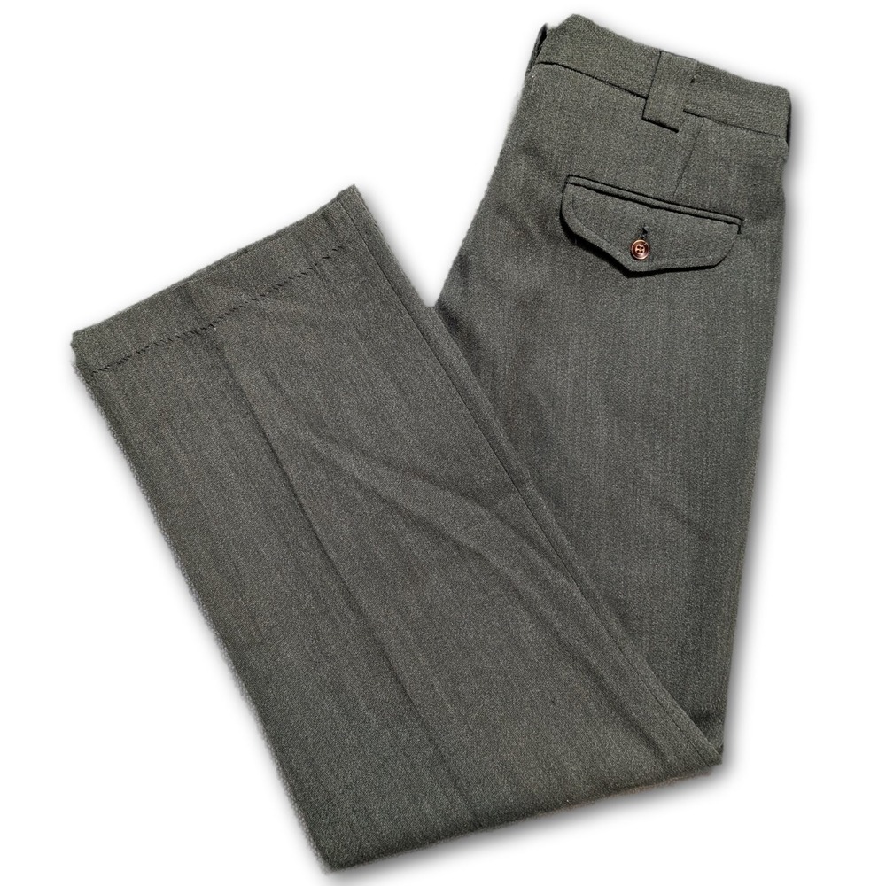 LL Bean Mens 32x28 Green Heavyweight Wool Field Hunting Pants VTG Leather Trim
